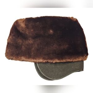 Vintage Genuine Mouton Brown Trapper Cossack Hat Quilted Lining Ear Flaps Sz S/M